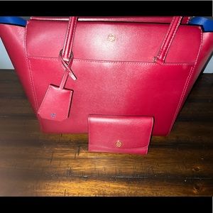 Burgundy Tory Burch Robinson Tote w/ Matching Wallet